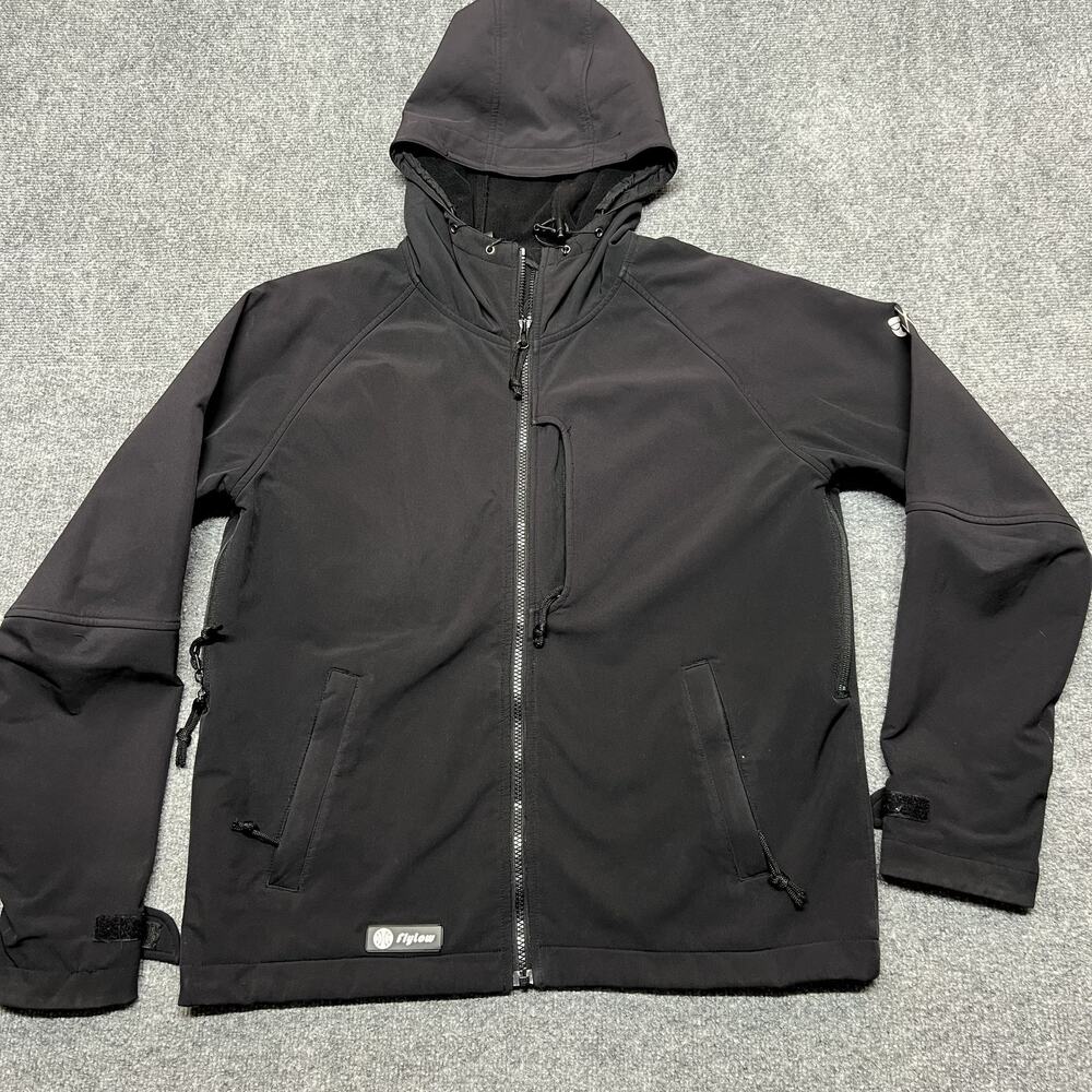 Flylow Jacket Mens Small Black Hooded Softshell Fleece Lined Ski Snow Winter
